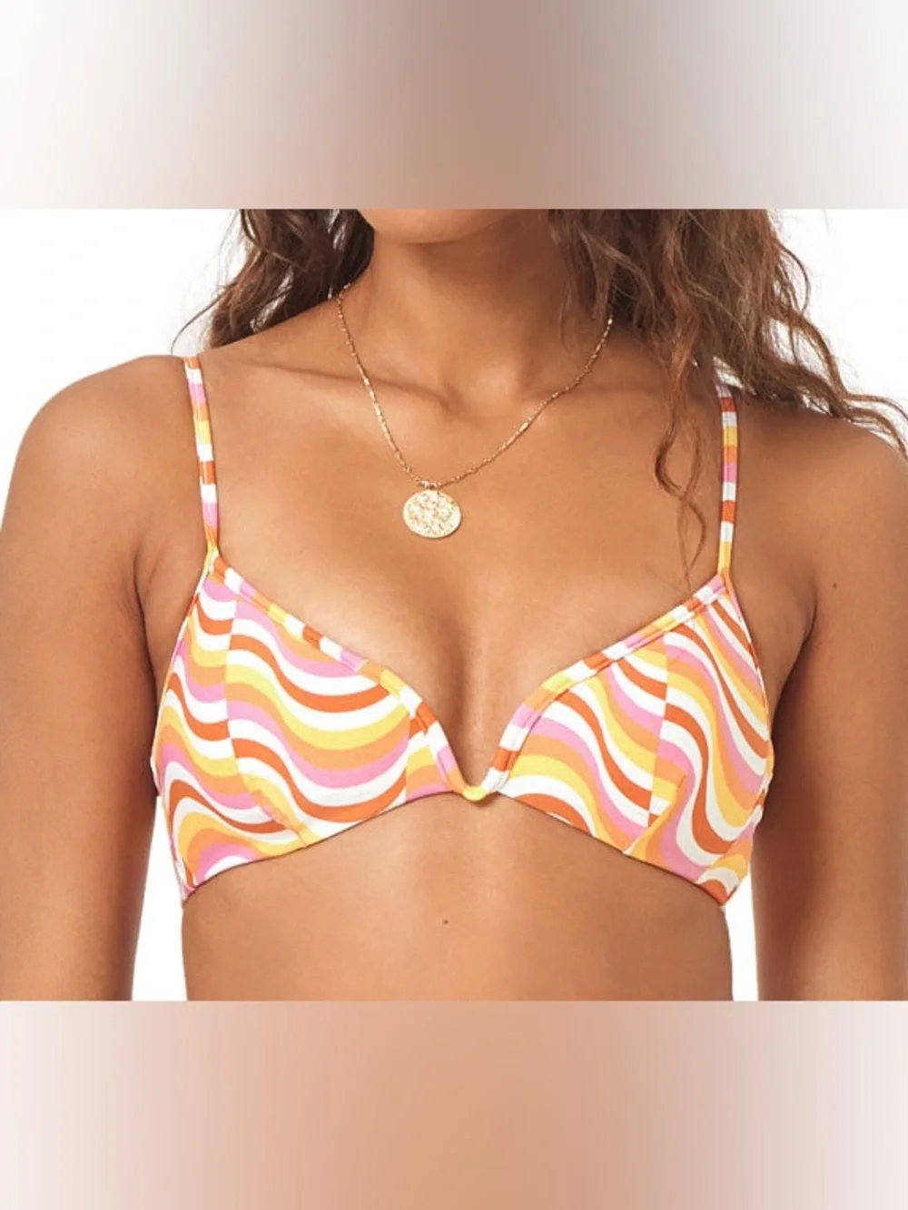 L*Space Helena Bikini Top Sz M Pink Orange Swirl Print Underwire Swim NWT